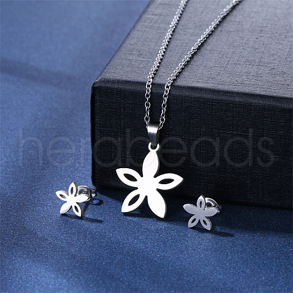 304 Stainless Steel Pendant Necklace & Stud Earring FS-WGC30A7-14-1