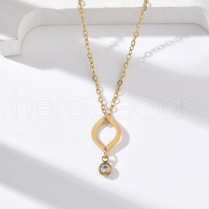 304 Stainless Steel Crystal Rhinestone Geometric Pendant Cable Chain Necklaces NJEW-Z073-01G-01-1