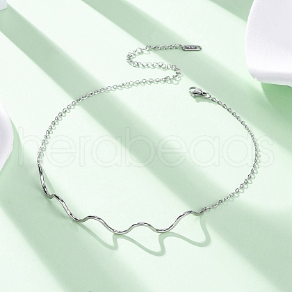 304 Stainless Steel Wave Shape Link Chain Necklaces for Women NJEW-S439-08P-1