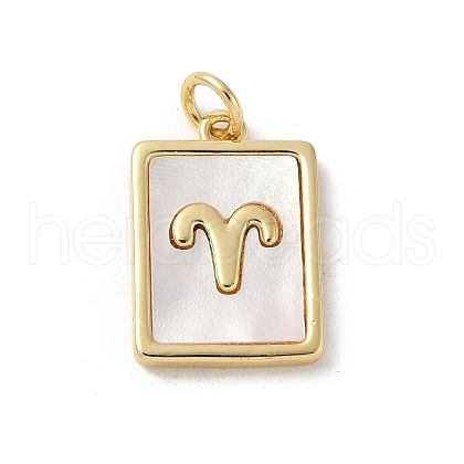 Brass Pave Natural White Shell Pendants KK-S522-09G-J-1