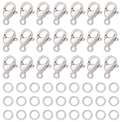 SUNNYCLUE 120Pcs 304 Stainless Steel Lobster Claw Clasps with 120Pcs Open Jump Rings STAS-SC0004-90-1