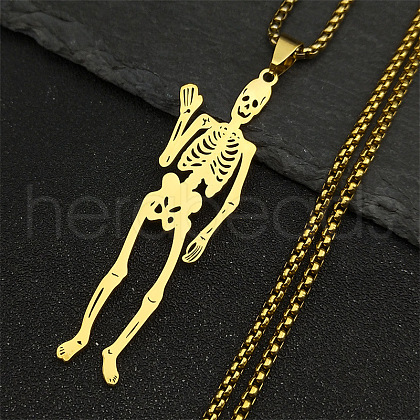 304 Stainless Steel Skeleton Pendant Necklaces NJEW-K283-08G-1