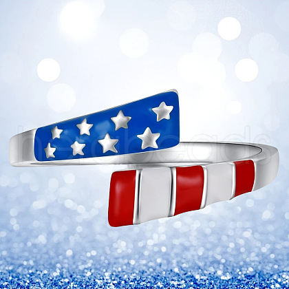 Independence Day American Flag Pattern Alloy Enamel Cuff Rings FS-WGD328B-01-1