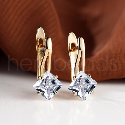 Rhombus Brass Micro Pave Cubic Zirconia Hoop Earrings WGBCF32-09-1
