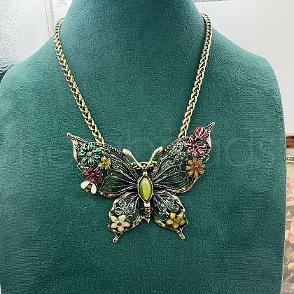 Flower Butterfly Alloy Colorful Enamel & Cat Eye Pendant Necklaces for Women FS-WGE41F5-01-1