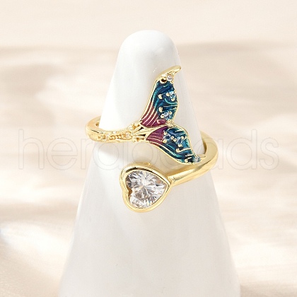 Brass Pave Clear Cubic Zirconia Cuff Rings RJEW-V013-01G-1