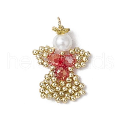 Glass Seed Beaded Angel Pendants PALLOY-MZ00652-07-1