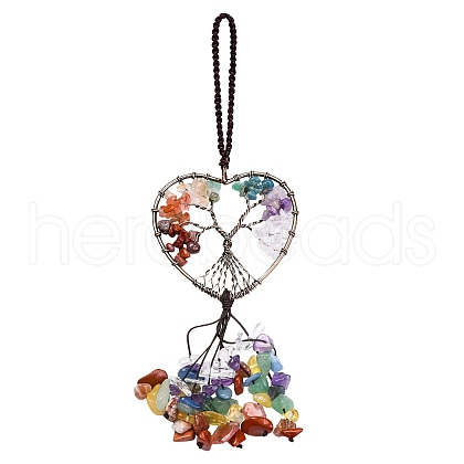 Wire Wrapped Chips Natural Gemstone Big Pendant Decorations HJEW-SZ0001-25D-1