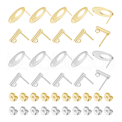 Unicraftale 40Pcs 4 Style Rectangle & Oval 304 Stainless Steel Stud Earring Findings STAS-UN0054-35-1