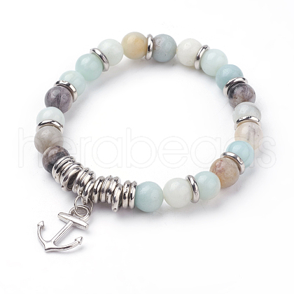 Natural Amazonite Charm Bracelets BJEW-JB03403-02-1