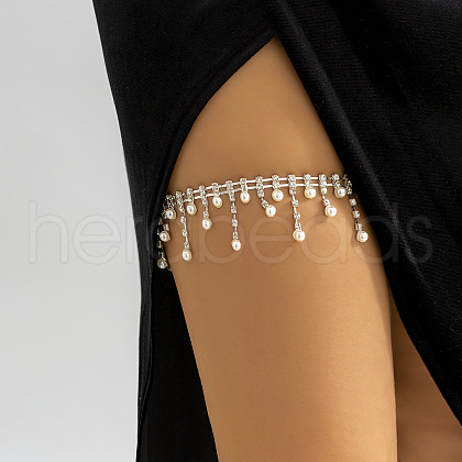 Alloy Clear Cubic Zirconia and Imitation Pearl Tassel Elastic Body Leg Chains for Women WG337A7-07-1