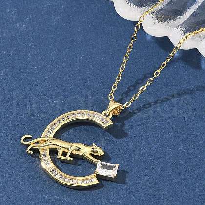 Brass Micro Pave Clear Cubic Zirconia Pendant Necklaces for Women NJEW-S449-01B-G-1