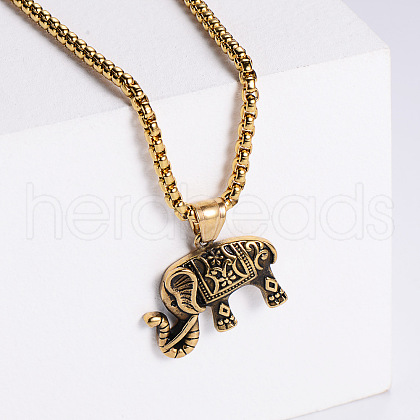 Retro Rock Punk Men's Elephant Stainless Steel Pendant Necklaces QH3291-2-1