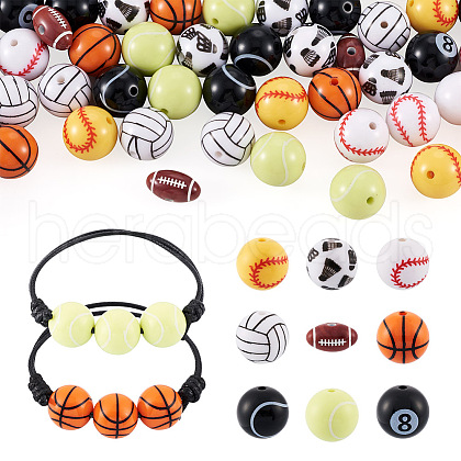Beadthoven 54Pcs 9 Styles Sport Theme Opaque Acrylic Beads RESI-BT0001-28-1