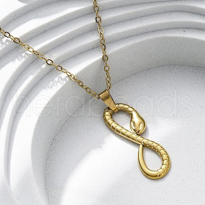 Infinity Snake 304 Stainless Steel Pendant Necklaces NJEW-M096-04G-1