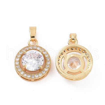 Brass Micro Pave Clear Cubic Zirconia Pendants KK-E068-VC441-1