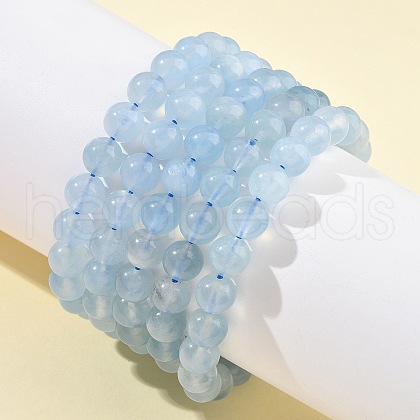 Natural Aquamarine Round Bead Stretch Bracelets for Men Women BJEW-U034-01D-01-1