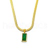 Stainless Steel Green Cubic Zirconia Rectangle Pendant Necklaces for Women WGBD318-01-3