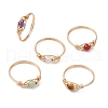 Copper Wire Wrapped Round Natural Green Aventurine & Rose Quartz & Tiger Eye & Amethyst & Carnelian Finger Rings for Women RJEW-JR00774-1