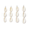 3 Natural Cowrie Shell Beaded Big Pendants PALLOY-JF03807-1