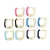 Real 18K Gold Plated Brass Enamel Rectangle Hoop Earrings for Women EJEW-L269-112G-1