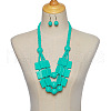 Wood Rectangle & Round Beaded Multilayer Necklaces & Dangle Earrings Sets FS-WG1E68D-05-1