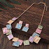 Square Zinc Alloy Enamel Pendant Necklace & Stud Dangle Earring FS-WG2E030-05-1