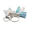 26Pcs Transparent Epoxy Resin & Transparent Acrylic & Faux Suede Tassel Keychain KEYC-JKC01202-08-4