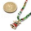 Christmas Theme Alloy Enamel Pendant Necklace with Glass Beaded Chains NJEW-JN04338-5