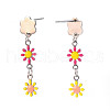 Enamel Flower Long Dangle Stud Earrings EJEW-N049-04C-3