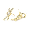 Rack Plating Brass Micro Pave Clear Cubic Zirconia Stud Earrings for Women EJEW-M260-18G-2