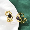 316 Stainless Steel with Natural Mixed Gemstone Cuff Rings RJEW-Z098-01G-01-3