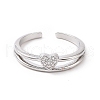 Clear Cubic Zirconia Heart Open Cuff Ring RJEW-E072-12P-2