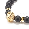Synthetic Black Stone Round Beaded Stretch Bracelet with Brass Lion BJEW-JB07864-03-3