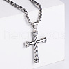 Retro Rock Punk Men's Striped Cross Stainless Steel Pendant Necklaces OM4275-1-1