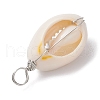 Natural Cowrie Shell Copper Wire Wrapped Round Brass Beads Pendants PALLOY-JF02938-06-4