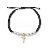 Adjustable 6mm Round ABS Plastic Imitation Pearl Braided Bead Bracelets BJEW-JB10620-1