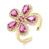 Flower Brass Micro Pave Cubic Zirconia Cuff Rings for Women RJEW-A069-14G-6