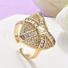 Brass Micro Pave Clear Cubic Zirconia Cuff Rings for Women RJEW-C126-03G-2