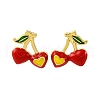Cherry Brass Stud Earrings EJEW-H158-03G-4