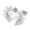 Anti-Tarnish Cubic Zirconia Flower with Natural Pearl Stud Earrings EJEW-F318-13P-1