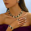 Oval Alloy & Resin Link Bracelets & Stud Earrings & Necklaces & Rings Set FS-WG4A498-01-2