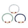 3Pcs Shell Pearl Bead & Natural Carnelian & Dyed White Jade & Dyed Lapis Lazuli & Green Aventurine & Yellow Jade Beaded Stretch Bracelets for Women BJEW-JB11938-2