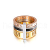 Roman Numerals 304 Stainless Steel & Crystal Rhinestone & Natural Shell Finger Rings FS-WGD9A22-40-2