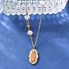 304 Stainless Steel & Natural Pearl & Synthetic Turquoise Oval Pendant Necklaces for Women NJEW-A045-23G-3
