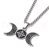 Triple Moon Goddess 304 Stainless Steel Pendant Necklaces NJEW-K253-27P-3