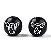 Spray Painted Natural Wood European Beads WOOD-TAC0002-81A-3