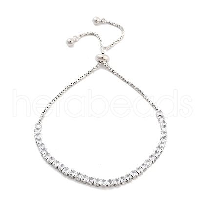 Brass Pave Clear Cubic Zirconia Square Box Chain Slider Bracelets BJEW-B094-10A-P-1