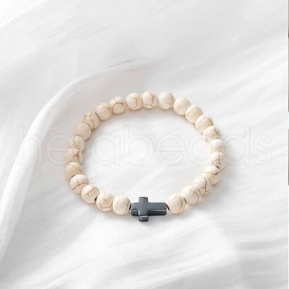 Round Synthetic Howlite Beaded Stretch Bracelets SA8738-3-1