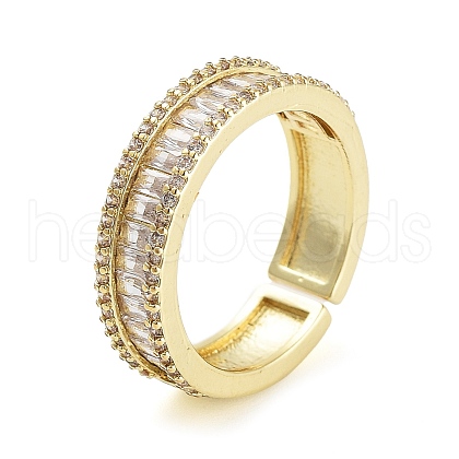 Rack Plating Brass Micro Pave Cubic Zirconia Open Cuff Rings for Women RJEW-C080-06G-1